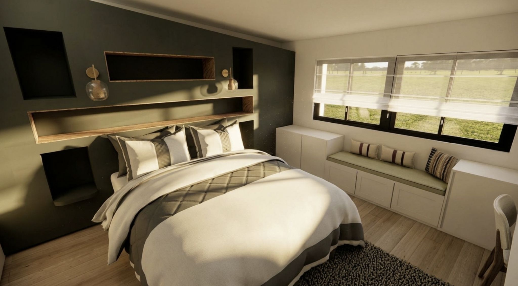 Rendu 3D - Chambre parentale avec rangements à Bagneux