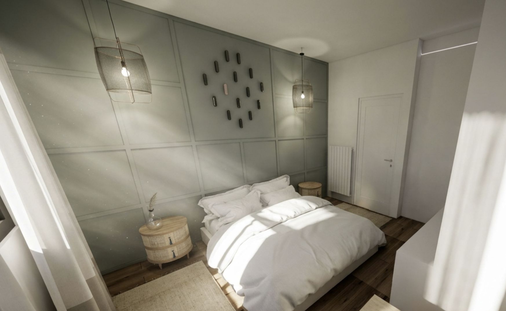 Rendu 3D - Chambre aux murs verts à Bagneux