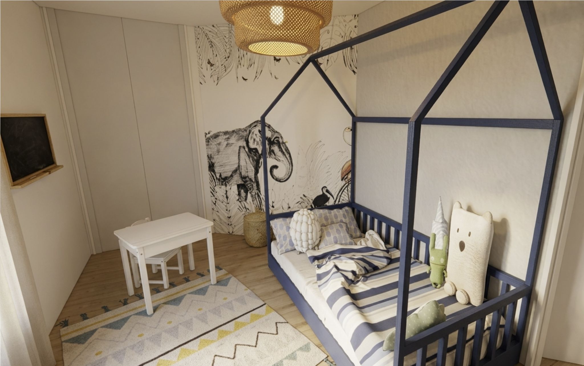 Rendu 3D - Chambre d’enfant avec lit cabane à Montrouge